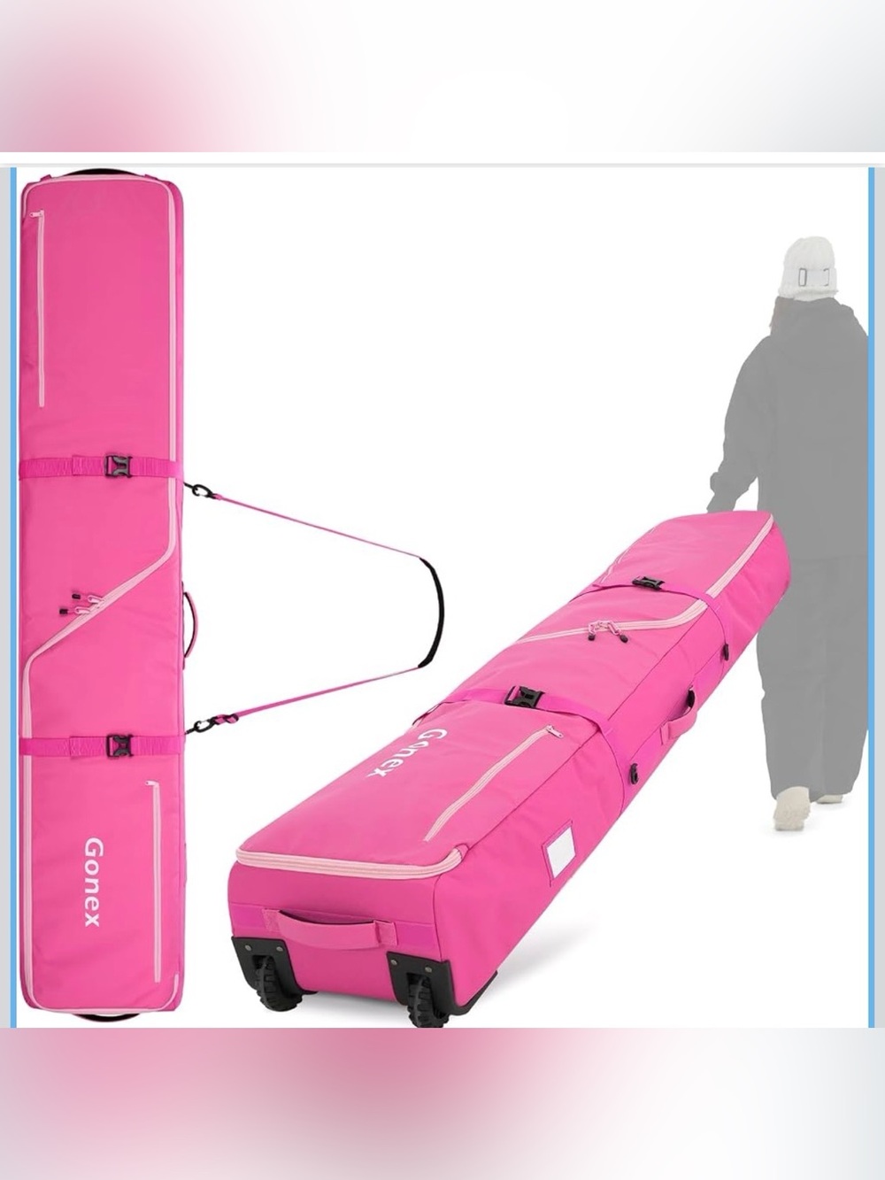 Gonex Hot Pink Wheeled Ski and Snowboard Bag
